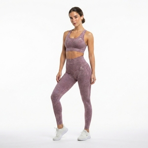 Conjunto Deportivo para Mujer Color Malva con Efecto Desgastado, Bra Deportivo y Leggings de Cintura Alta para Yoga, Gimnasio, Fitness y Ejercicio - Product Image 3