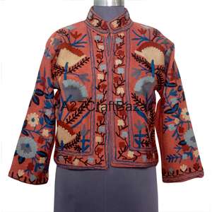 Chaqueta Bomber al por Mayor con Bordado a Mano, Volantes, Estampado Floral, Cuello en V, Algodón, Informal, Ecológica, para Fiestas de Invierno/Primavera - Product Image 1