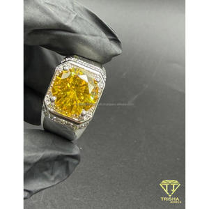 Bague en argent sterling 925 avec diamant moissanite jaune central, bijou imposant plaqué argent, pour les acheteurs en gros - Product Image 4