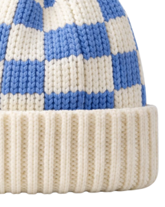 Gorro de Punto Personalizado a Cuadros Azules y Blancos, Gorro de Invierno Cálido con Pompón, Gorro de Punto Grueso Unisex, Gorro con Logo Personalizado, Proveedor OEM - Product Image 4
