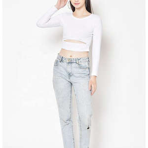 Camiseta Corta Personalizada de Manga Larga con Corte Recortado, Ajustada, de Algodón, para Mujer, con Logotipo Personalizado, Marca Privada, OEM - Product Image 4