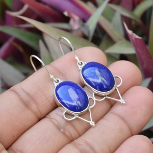 Boucles d'oreilles en argent sterling 925 avec lapis-lazuli bleu, faites à la main, ovales, en pierre précieuse, bijoux fins pour femmes - Product Image 6