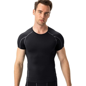 Men's <b>Black</b> Short Sleeve <b>Compression</b> T-<b>Shirt</b> Slim Fit Quick Dry Sporty O-Neck Knitted Polyester - Product Image 2