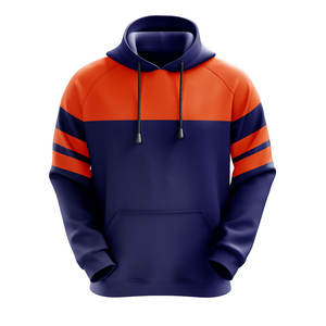 Men's Premium Indigo Blue Embroidered Oversized Fleece Pullover Hoodie | Solar Orange Block Sublimation Sweatshirt | Urban - Product Image 1