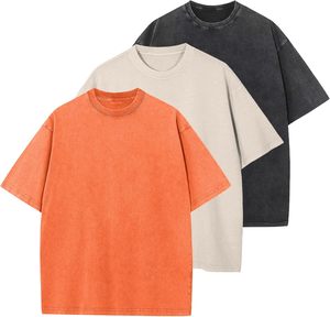 เสื้อยืดคอกลมแขนสั้นผ้าฝ้ายสำหรับผู้ชาย แบบเรียบง่าย สวมใส่สบาย ระบายอากาศได้ดี ผ้าถัก ซักแบบแอซิดวอช แห้งเร็ว เป็นมิตรกับสิ่งแวดล้อม - Product Image 1
