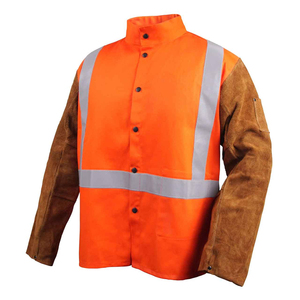 Chaqueta de soldadura no inflamable con mangas de cuero de gamuza para mecánicos y trabajadores de la construcción, material de alta resistencia para la seguridad en la soldadura. - Product Image 5