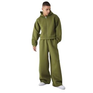 Customized High Quality Men's Zipper <b>Hoodie</b> Tracksuits <b>Oversized</b> Drop Shoulder With Baggy Trouser 100% Cotton <b>Fleece</b> For Winter - Product Image 1