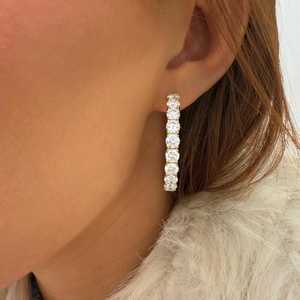 Round Cut Lab Grown Diamond Large Solitaire <b>Hoop</b> <b>Earrings</b> Shared Prong Inside Out Huggies Bulk Order 14k <b>Solid</b> Gold Wholesale - Product Image 4