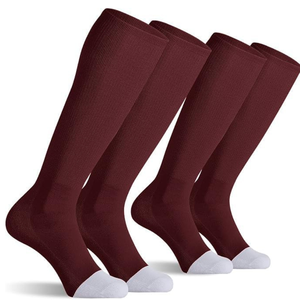 Chaussettes de sport montantes en gros pour le football, le softball, le baseball, couleur unie bordeaux et blanc, respirantes, tricotées, pour adultes, décontractées, 100 % coton - Product Image 4