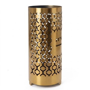 Exclusive <b>Gold</b> Metal Umbrella Stand With Elegant Hollow-Out Pattern Modern Indoor Holder Storage Rack For Home And Hotel Lobby - Product Image 4