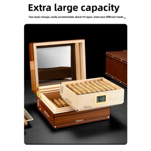 Curved Transparent Window 2-Layer Cedar Cigar Humidor Cabinet Humidification <b>Box</b> with Wood Cigar <b>Storage</b> Dericsson - Product Image 2