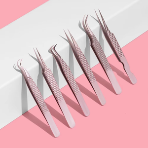 Fiber Tip Custom Logo Stainless Steel Lash Tweezers Thin Straight Volume Skinny <b>Boot</b> Tweezers for Lash Extension - Product Image 1