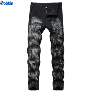 Custom Outfit Mens <b>Jeans</b> Black Color Personal Designer Printed <b>With</b> Digital Printing Casual Mid <b>Waist</b> Straight Leg Denim Pants - Product Image 4
