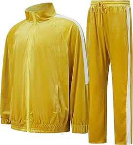 Ensemble de survêtement en velours uni pour homme, coupe régulière, respirant, avec boutons, idéal pour le sport et le fitness - Product Image 2