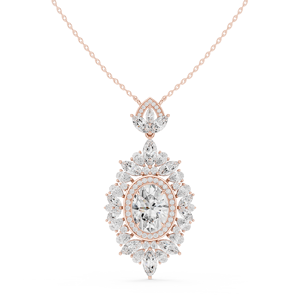 Collier pendentif ovale en or rose 14 carats avec halo de diamants, chaîne à maillons, bijoux de luxe pour mariage, fiançailles, fête - Product Image 3