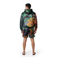 Ensemble de survêtement à capuche pour homme, motif nuage imprimé, manches courtes, short zippé, streetwear, été, décontracté, léger, séchage rapide