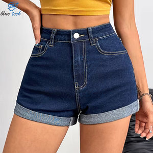 Shorts de Mezclilla Casuales para Mujer, Cintura Alta, Color Azul Claro, Borde Deshilachado, Ropa de Moda, Impresión de Logotipo Personalizado - Product Image 3
