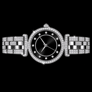Reloj de pulsera de lujo con bisel de cristal y esfera negra redonda plateada para mujer, elegante y brillante, regalo de moda - Product Image 1
