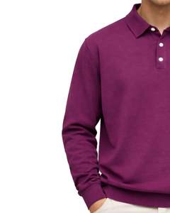 เสื้อโปโลแขนยาวสีแดงไวน์สำหรับผู้ชาย ผ้าคอตตอนผสม สวมใส่สบาย คอปกแบบเสื้อพูลโอเวอร์ เหมาะสำหรับฤดูใบไม้ร่วงและฤดูหนาว รับผลิตตามแบบ OEM ขายส่ง - Product Image 4