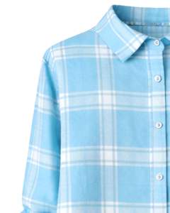 Robe chemise à manches longues à carreaux bleu ciel pour femme, robe midi décontractée à carreaux avec poches, fabricant OEM personnalisé - Product Image 4