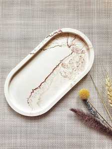 Bandeja Ovalada de Mármol con Vetas Doradas Rosadas, Plato Decorativo Moderno para Almacenamiento de Cosméticos - Product Image 4