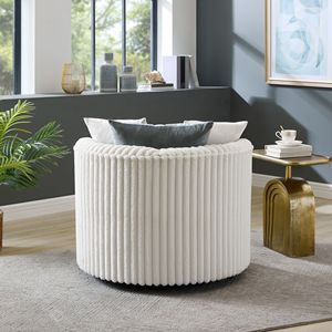 Sillón de Acento Malna Off-White, Tapizado en Pana de Canalé Ancho, con Ruedas, para Sala de Estar - Product Image 3