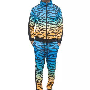 Conjunto Deportivo de Invierno para Hombre, Azul y Amarillo Degradado, Corte Regular, Cierre con Cordón, Ecológico, Transpirable, Pantalones Deportivos - Product Image 1