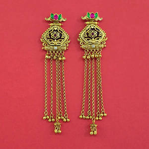 Pendientes de araña étnicos chapados en oro con piedras de circonita y diseño floral para mujer, joyería de boda - Product Image 1