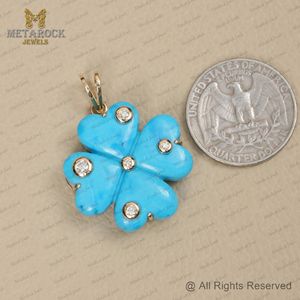 Colgante de Oro 14k con Diamante Natural y Turquesa en Forma de Corazón, Joyería Fina al por Mayor, Plata 925 - Product Image 6