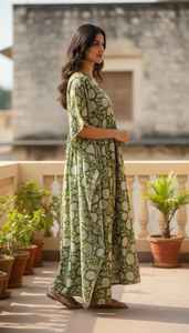 Bohemian Hand Block Print Cotton <b>Kaftan</b> Floral Robe Dress - Product Image 6