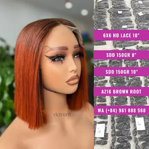 Blunt Cut Bob Wig Black Dark Root Orange Color Raw Hair Vietnamese Wig Suppliers Bone Straight Hair Extensions