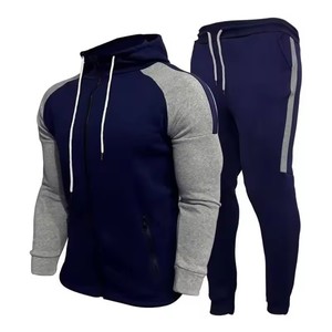Street Fashion Slim Fit Patchwork Color Contrast Mens Zipper Hoodie Sweatpants Cotton Hooded Jacket Tracksuit Suit for Men - Product Image 2