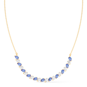Collier en or jaune 14 carats avec chaîne à maillons, 11 pierres bleues synthétiques en forme de poire, 0,316 ct, diamants FG SI, bijoux fins pour femmes, cadeau - Product Image 4
