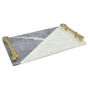 Magnifique plateau de service en marbre avec poignée en laiton doré, accessoire décoratif pour la maison, les mariages et les hôtels, plateaux en laiton et en marbre - Product Image 3