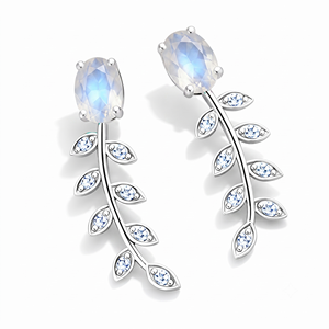Pendientes colgantes de plata de ley con baño de rodio y microincrustaciones de circonita cúbica de piedra lunar en forma de hoja para mujer, 4.20g, ideales para aniversario. - Product Image 3