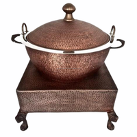 Plat à réchaud traditionnel avec finition fumée et effet martelé, support de couvercle en laiton et support Sigdi, capacité de 4 litres, garantie de 2 ans