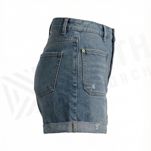 Shorts de Mezclilla Modernos para Mujer, Cintura Alta, Holgados, Transpirables, Estilo Urbano, Casuales de Verano, Tela Elástica, Color Personalizado - Product Image 3