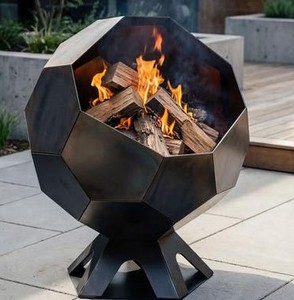 Support de feu de camp en métal rustique de style moderne avec motif floral, foyer Kadai personnalisable de grande taille pour jardin extérieur, style ferme - Product Image 1
