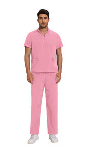 2026 Men Solid Color Eco-Friendly Summer Zipper Top Straight Pant Knitted Polyester Spandex Hospital Medical <b>Scrub</b> <b>Set</b> - Product Image 5
