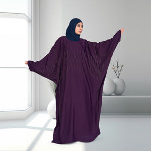 Abaya Islámica Modesta de Tela Nida con Adornos de Cristal Lineales, Silueta Fluida y Relajada, Largo hasta el Suelo, Elegante para Ramadán y Salidas Nocturnas - Product Image 3