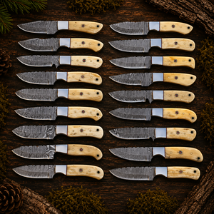 Cuchillos de Caza de Acero de Damasco Personalizados de Grado Industrial con Mango de Hueso, Hoja Fija, Punta Caída, Cuchillo para Desollar Hecho a Mano para Camping al Aire Libre - Product Image 1