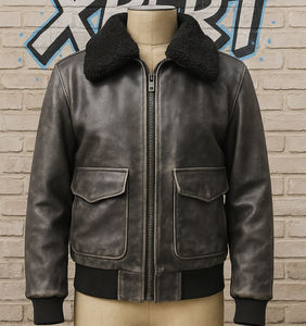 Veste en cuir et toile marron pour homme, style B3 Bomber RAF, col montant, logo sur le devant, respirante, écologique, hiver - Product Image 3