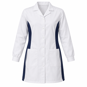 Blouse de laboratoire médicale unisexe douce blanche et marine, uniforme de médecin à boutons-pression, personnalisable, vente en gros, vêtements de travail pour cliniques et établissements de santé, fabricant - Product Image 1
