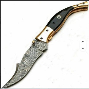 Multi-function Damascus Steel Folding Pocket Knife Foldable Pocket Custom Made <b>Small</b> Knife Pocket with Wood Handle - Product Image 5