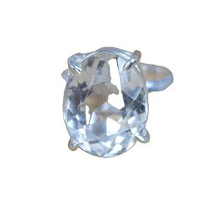 Anillo de Cuarzo Transparente con Engaste de Plata de Ley 925, Joyería Hecha a Mano, Corte Ovalado, Zirconia de Fantasía, Regalo para Niños - Product Image 1