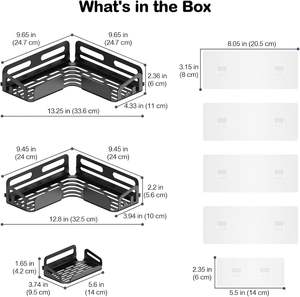 <b>Bathroom</b> <b>Organiser</b> Without Drill Adhesive Corner Shelves Wall Mounted <b>Bathroom</b> Racks with Hooks Soap Dish Black - Product Image 2