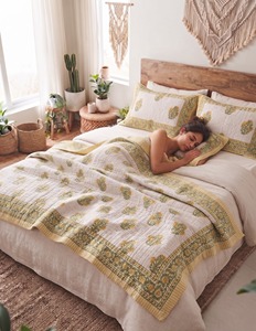 Hand Block Printed Cotton Reversible Indian Floral Print Lightweight Soft <b>Quilt</b> <b>Throw</b> Blanket Kantha Jaipuri Razai Boho 60x90 - Product Image 1