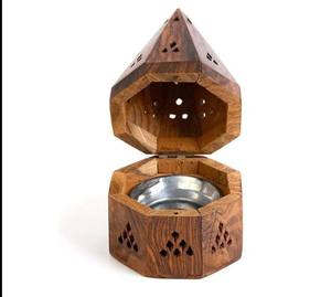 Quemador de incienso portátil de madera con interior de acero para quemar carbón, para aromas de sándalo, incienso, loto, pino, caramelo y océano - Product Image 2