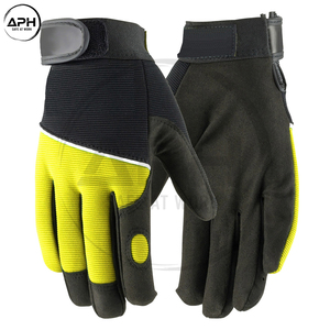 Nouveaux gants de mécanicien vert lime et noir, paume en textile, doigts entiers, ajustement réglable, pour hommes - Product Image 3