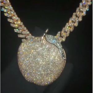 CONCEPTION Nuevo Collar con Colgante de Manzana Frutal Brillante y Lujoso, Chapado en Oro sobre Plata 925, con Moissanita Completa, para Hombre y Mujer, Estilo Hip Hop GRA - Product Image 1
